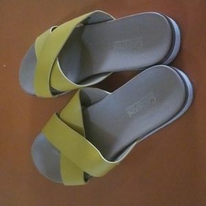 Mustard yellow slide sandles